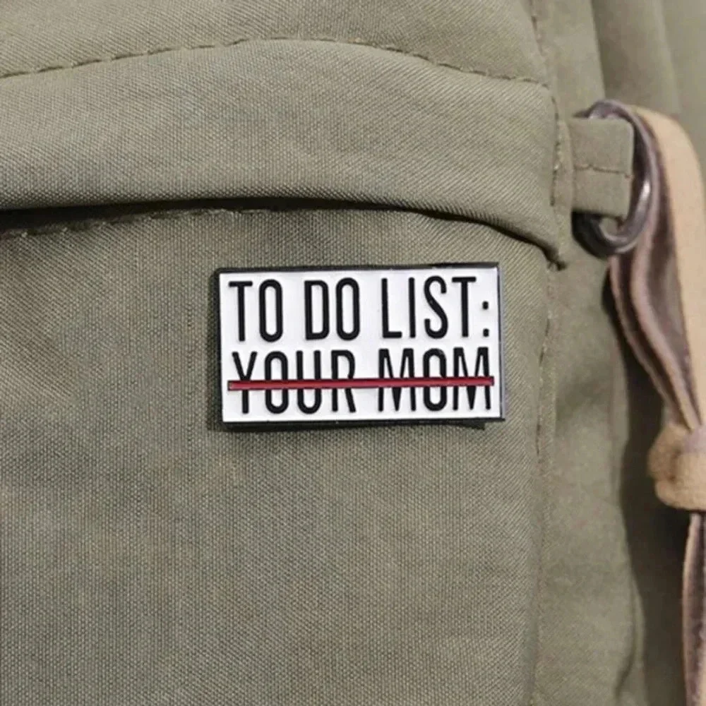 Black white funny comical To Do List enamel brooch pin backpack bag hat clothing